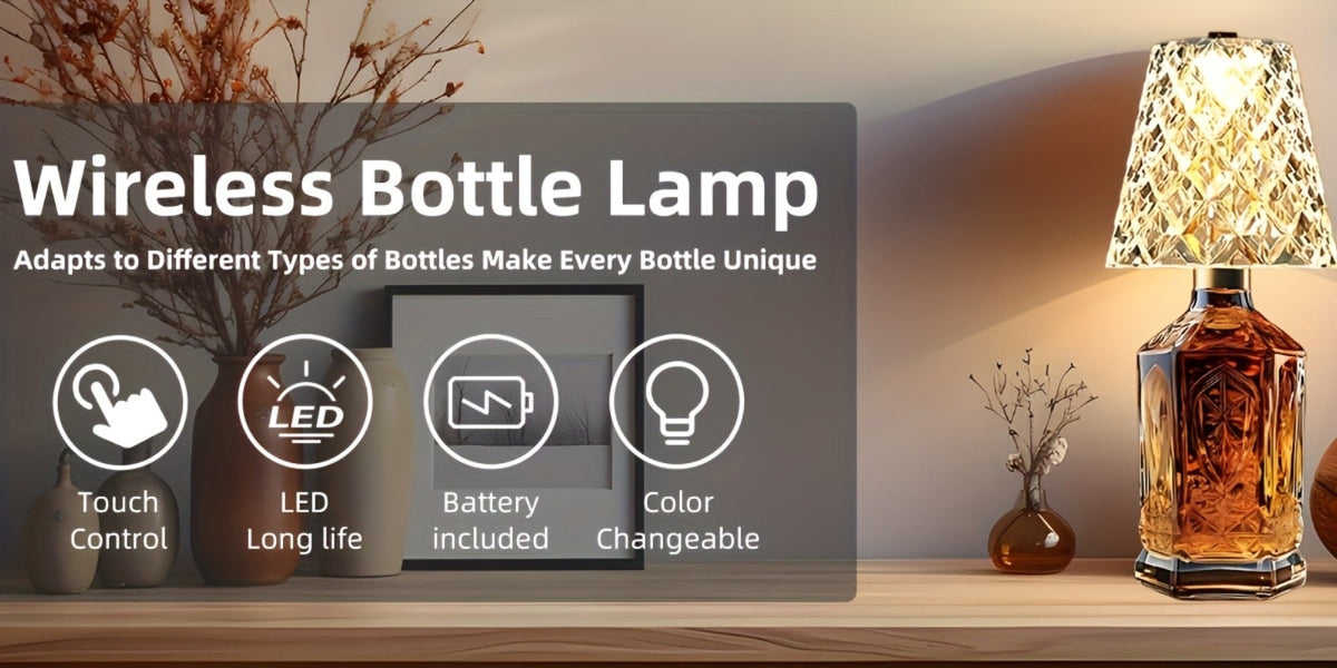Wireless Wine Bottle Lamp – USB Rechargeable Acrylic Crystal Shade, 3-Color Touch Control Smooth Dimming, 2000mAh Cordless Bottle Light for Bar Decor, Home, Kitchen, Party & Table  - product image 12