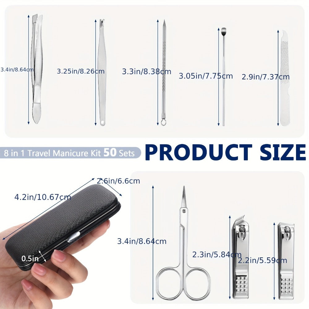 Bulk Nail Clipper Set 50 Pack 8-in-1 Stainless Steel Manicure Pedicure Kit with Portable Travel Case – Professional Grooming Tools Gift Set for Men Women Family Corporate Employees - product image 4