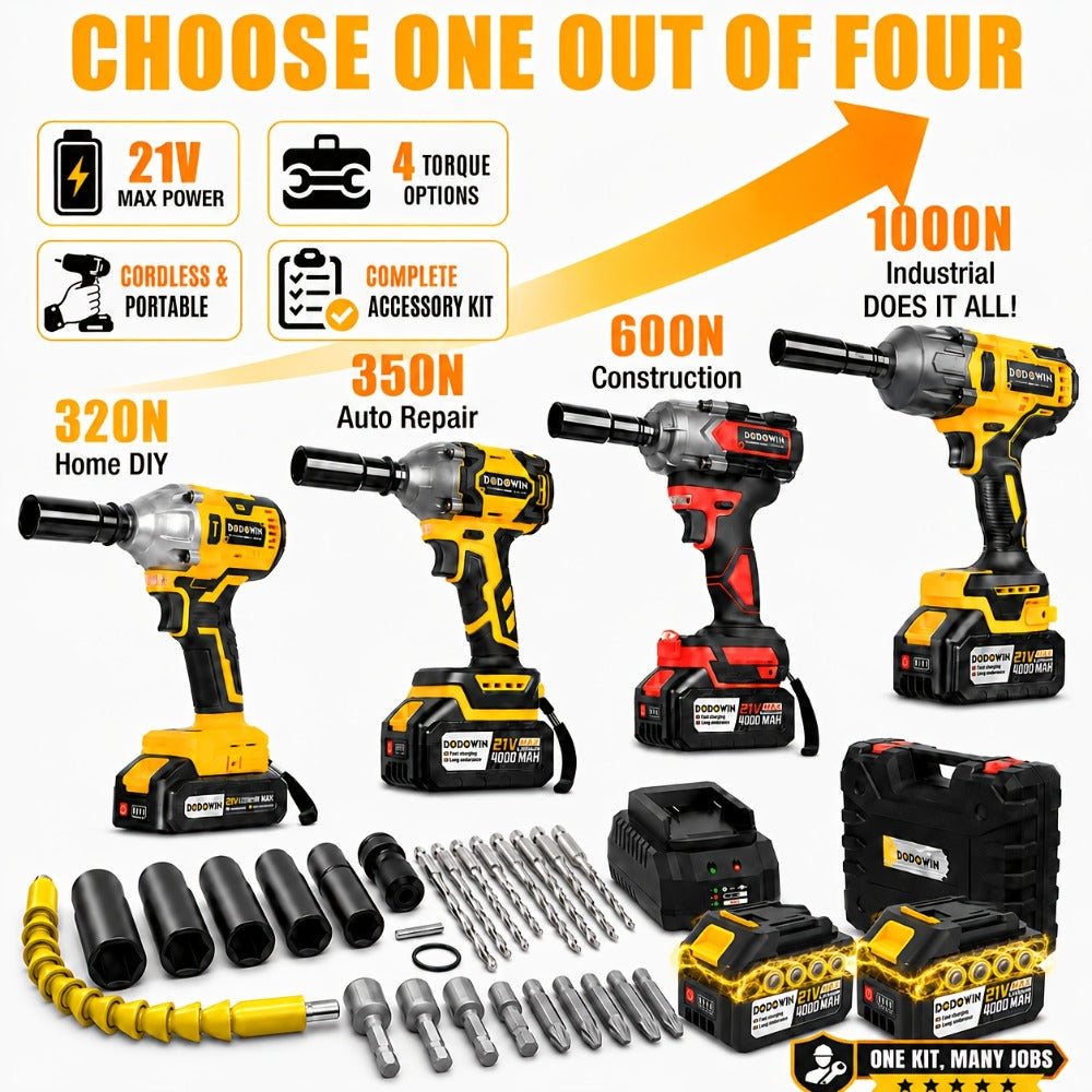 High Torque Impact Wrench Kit 320NM / 1000NM Brushless Cordless – 21V with 2.0AH / 4.0AH Batteries, Quick Charger, 6 Sockets & Full Accessories, Electric Impact Gun for Car Repair, - product image
