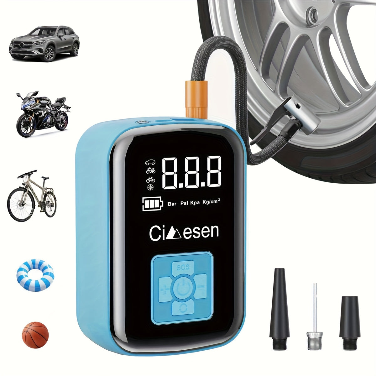 1pc Tire Inflator Portable Air Compressor, Fast Cordless Air Pump, Digital Display With Multi-function Nozzle Adapter and Long-lasting Lithium Battery For Car - product image 9