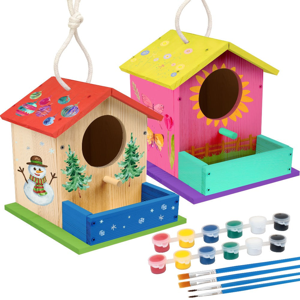 DIY Build & Paint Bird House Arts Crafts STEM Activity with Paint & Brushes, Birthday Christmas Gift Boys Girls Ages 4-12 – Wooden Birdhouse Building Kit for Kids