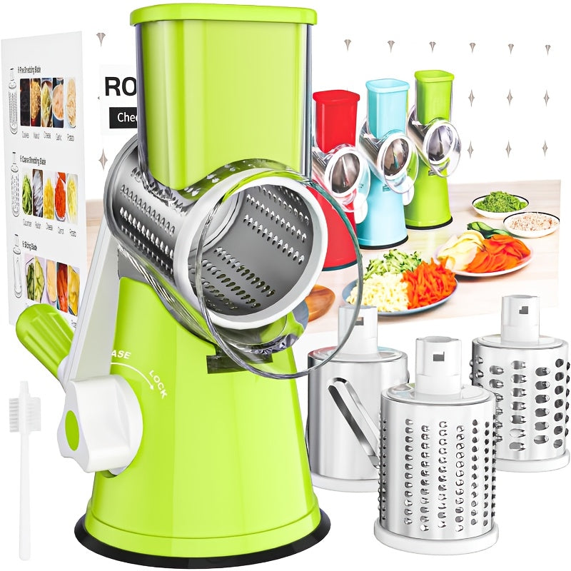 Rotary Cheese Grater with Hand Crank – 3 Interchangeable Blades for Cheese, Vegetables & Nuts, Non-Slip Suction Base, Includes Cleaning Brush – Manual Cheese Shredder for Kitchen ( - product image 22