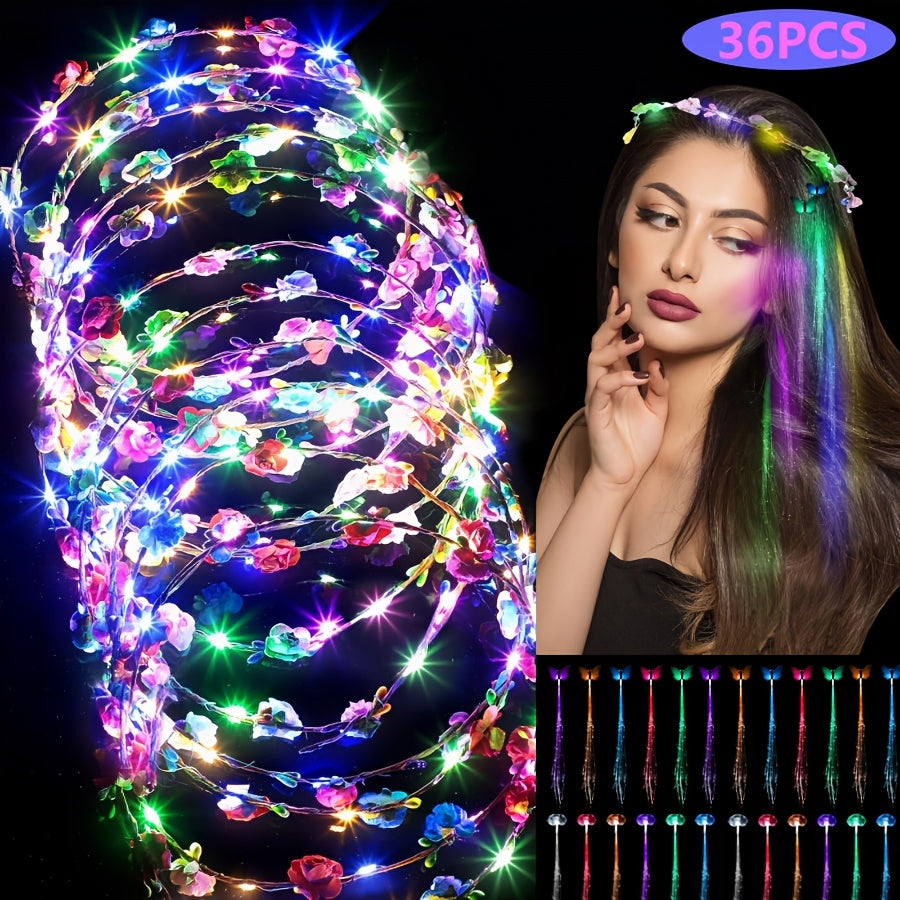 Light Up Flower Crown Headbands 36 Pack Bulk LED Fiber Optic Floral Tiara Glow Party Favors for Women Girls Wedding Birthday Halloween Mardi Gras Bachelorette Cosplay Festival Beac - product image 3
