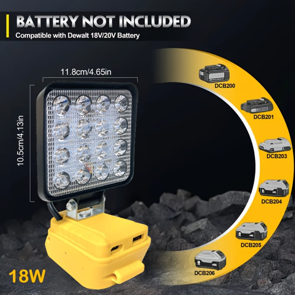 LED Work Light Compatible with DeWalt 20V Battery - 18W/84W Adjustable Floodlight, 4/8 Inch Portable Jobsite Light with USB & Type-C Ports, Angle Adjustable for Camping Automotive  - product image 5