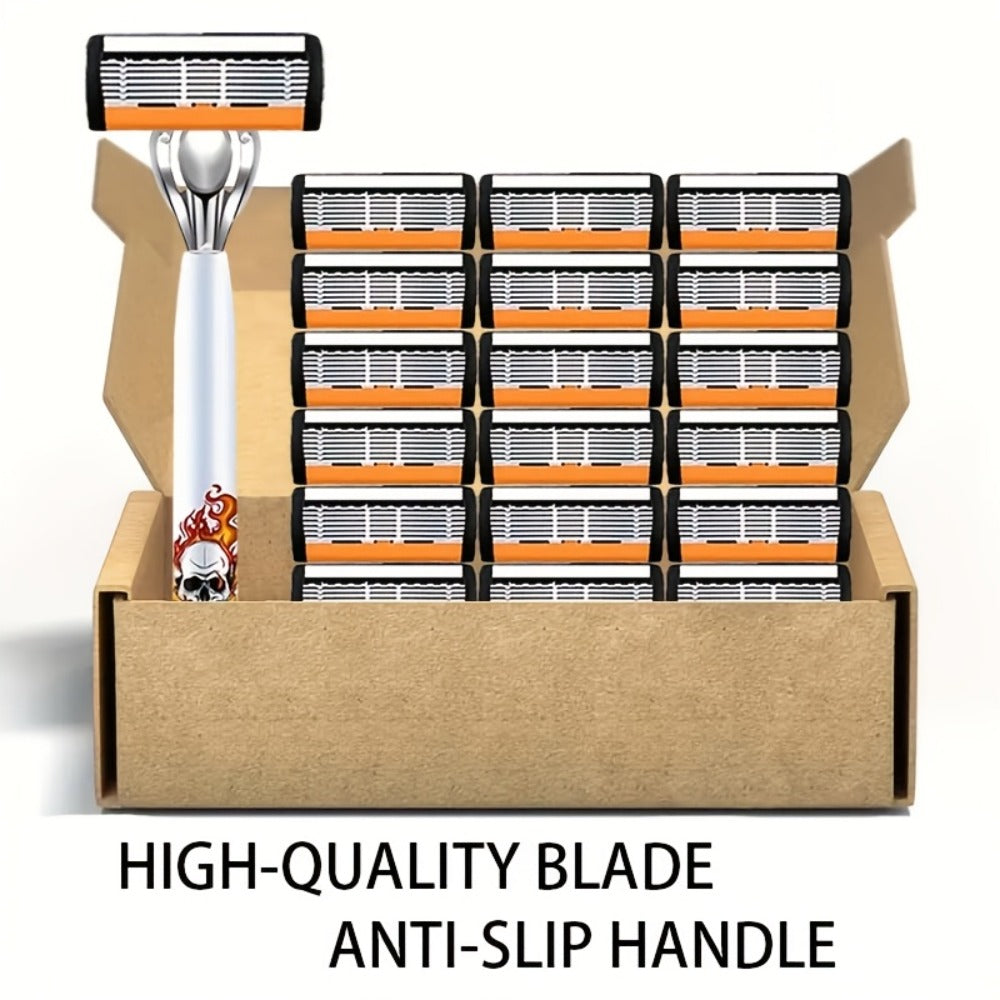 Beard Razor for Men 6-Layer Stainless Steel Blades Premium Metal Handle 36 Replaceable Blades – Mustache Grooming Shaver Ultra-Close Traditional Shaving Kit for Daily Use Gift for  - product image 6