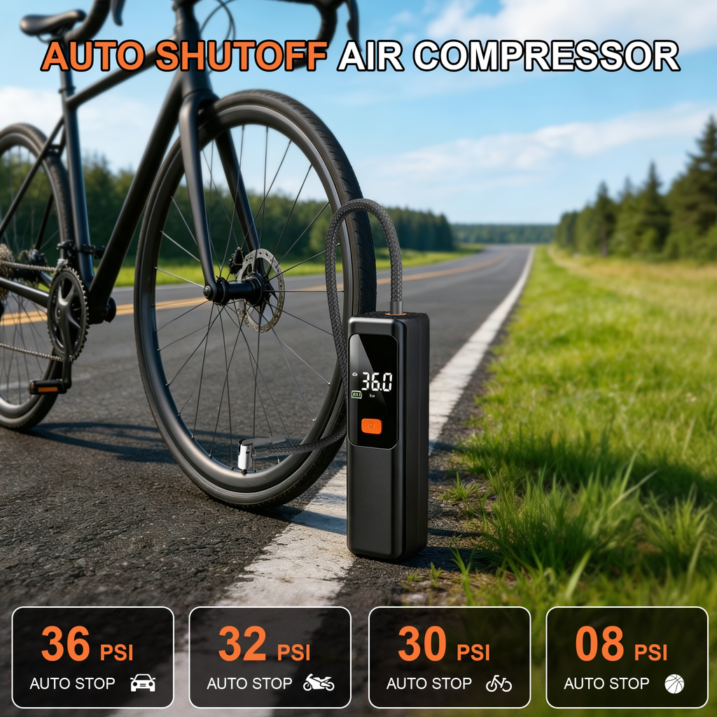 Wireless Cordless Design, High-Power Fast Inflation, Auto Preset PSI, Multiple Nozzles for Car, Motorcycle, Bicycle, Basketball, Football & Volleyball - product image 8