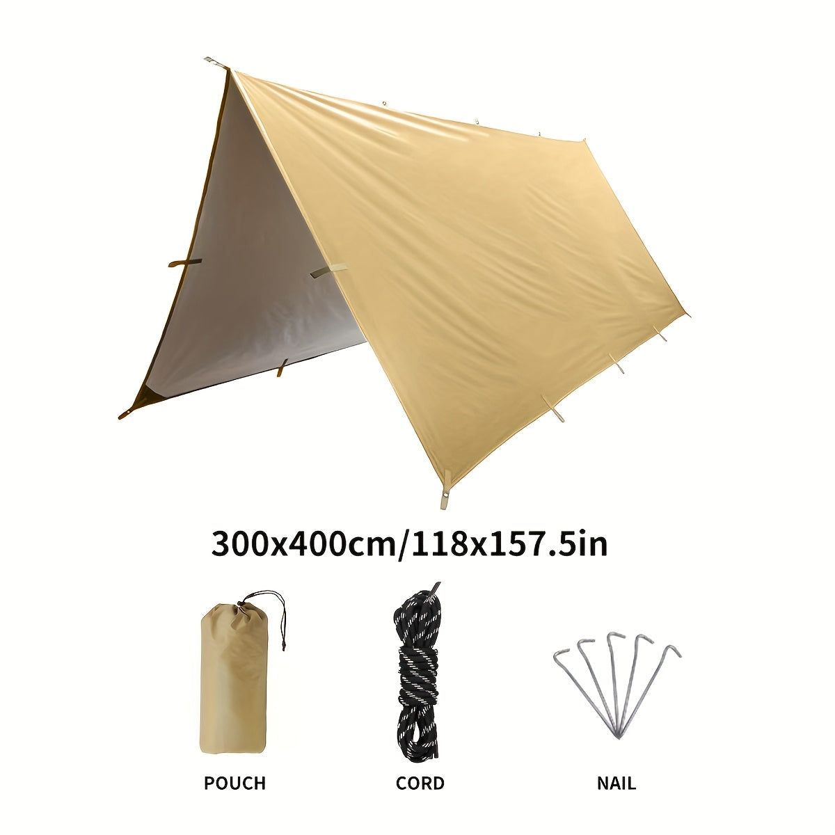 19 Hanging Points or 6 Tie-Down Points, 300x300cm & 300x400cm, Waterproof Shade Cloth for Hiking Mountaineering Camping Travel Outdoor Party | Camping Sunshade Tarp Multi-Function Sun Shelter Canopy