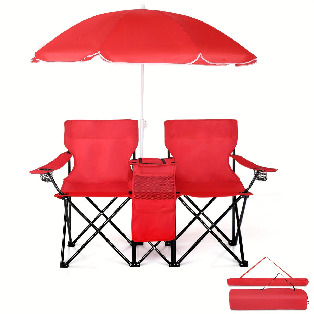 Portable Folding Chair with Removable Sun Umbrella | 2-Seat Outdoor Collapsible Chair, Steel Frame Oxford Fabric, Featherlight Sun Shade Seat for Fishing Beach Camping Sunbathing Outdoor Activities