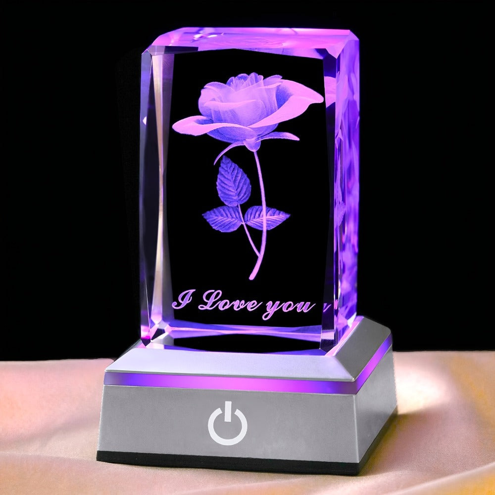 Rose Crystal LED Night Light – Colorful Floral LED Sign Lamp, Romantic Desk Light for Bedroom Vanity, Unique Gift for Girlfriend Wife Mom on Women's Day Anniversary Birthday (4 Sty - product image
