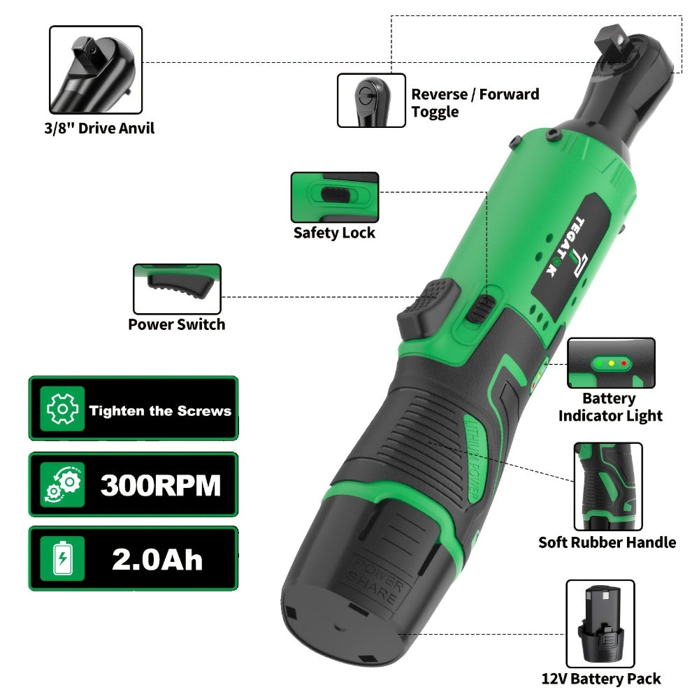 12V Cordless Ratchet Wrench Set 3/8" Drive | 40 Ft-lbs Torque, Variable Speed Trigger, Lithium-Ion Battery, 7 Sockets Included - product image 6