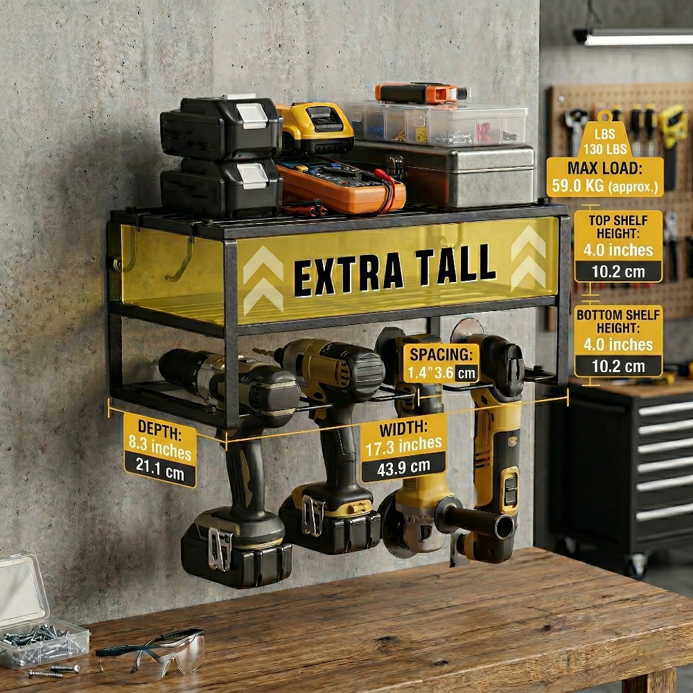 Power Drill Holder Wall Mount – Heavy Duty Tool Storage Rack with 3/4 Layer Floating Shelf | Cordless Drill Organizer | 4/6/8 Drill Holders Workshop Tool Rack for Garage & Workshop - product image 4