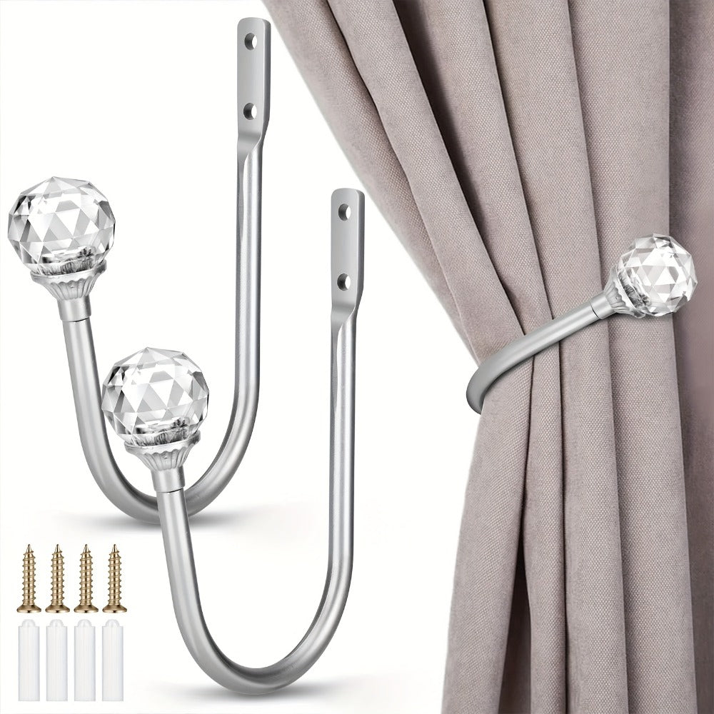 Crystal Curtain Holdbacks Wall Mounted 2-Pack Heavy Duty Metal Drapery Tieback Hooks Home Office Decor - product image