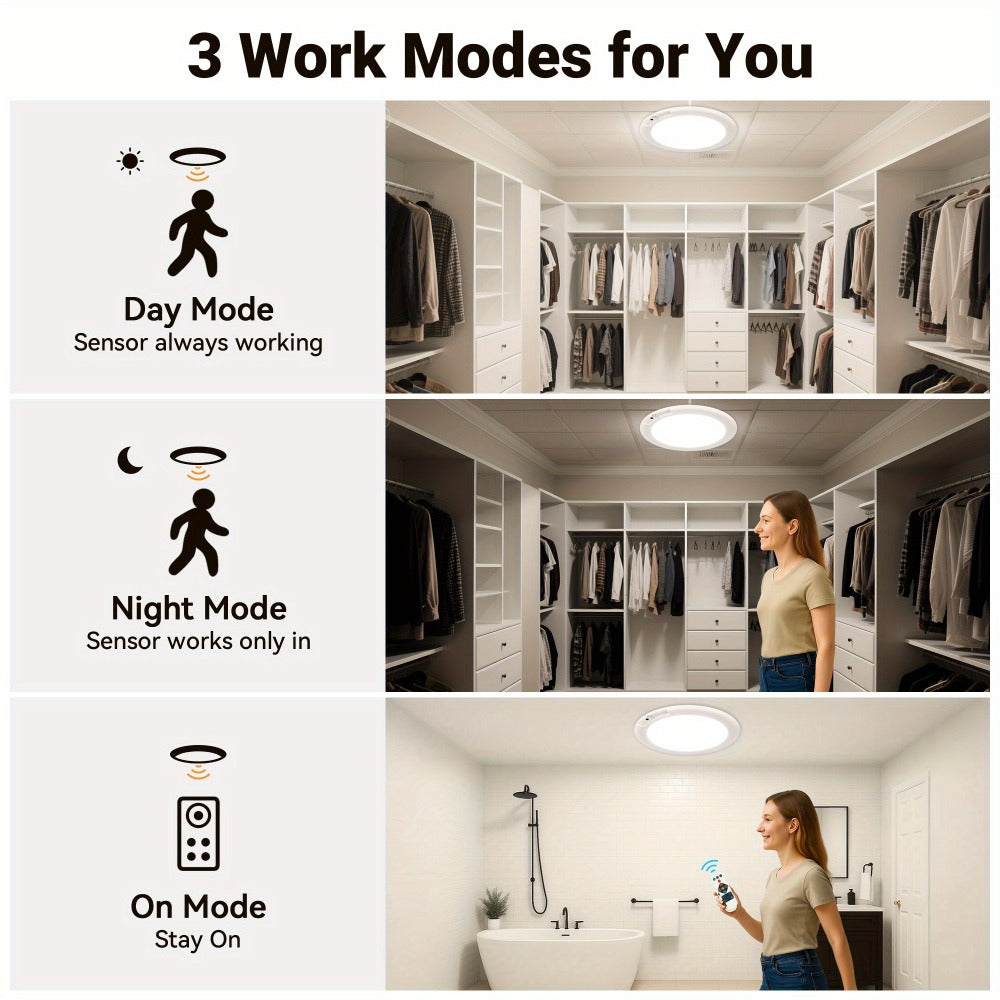 Rechargeable LED Ceiling Light with Motion Sensor – Remote Control Dimmable, 3 Color Temps 3000K/4500K/6500K, 10 Brightness Levels, Battery Operated Closet Light for Bathroom Hallw - product image 13