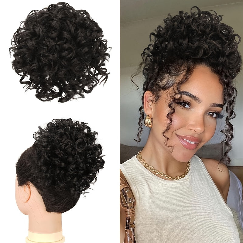 Drawstring Messy Bun Hair Extension 80g Curly Ponytail Voluminous Loose Bun Hairpiece for Women Thinning Hair Natural Look Black Brown Burgundy Ombre 10 Inch - product image 14