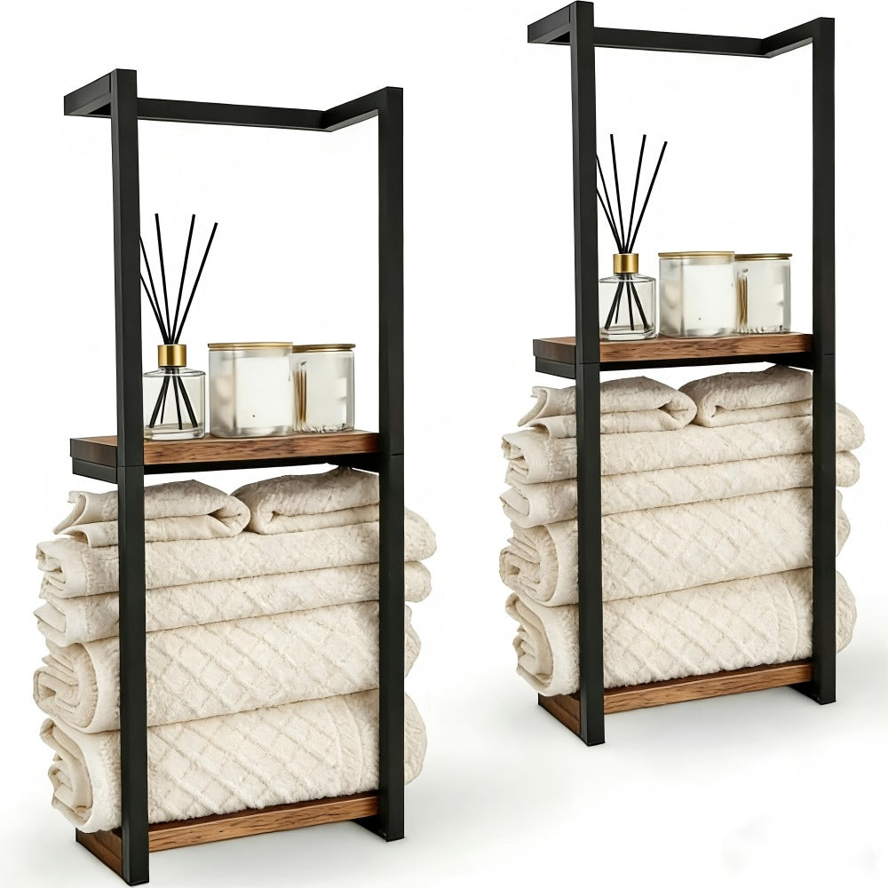 Towel Rack Wall Mounted 2-Layer Storage Organizer 11.2 Inch - Space Saving Hanging Towel Holder for Bathroom, Bedroom & Home Rooms, Contemporary Style, Available in 1-Pack & 2-Pack - product image