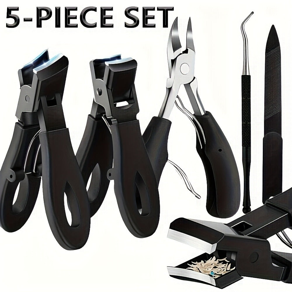 Concave Blade Wide Jaw Nail Clippers for Thick Toenails 5pcs Set Heavy Duty Stainless Steel Ingrown Toenail Trimmer Professional Pedicure Tool for Seniors Men Elderly - product image