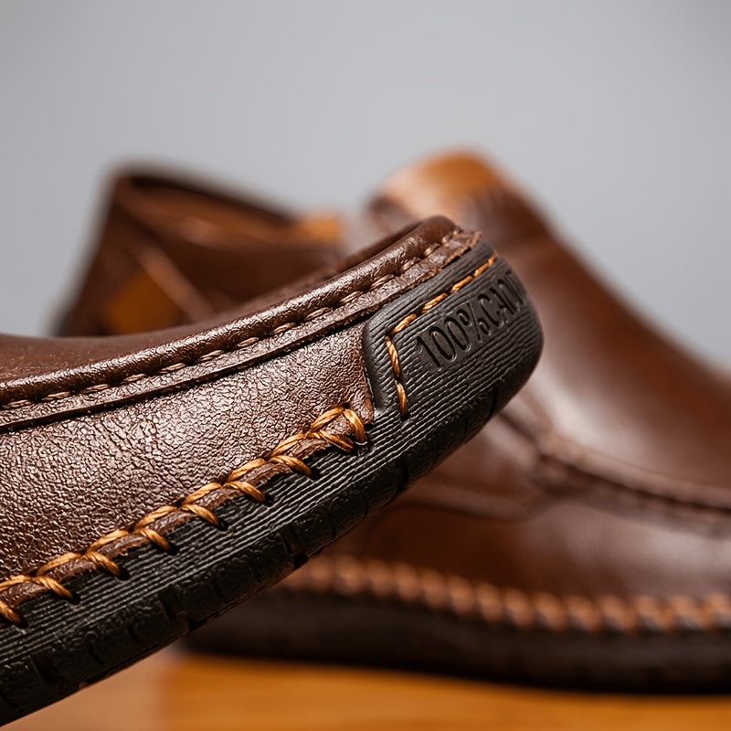 Men's Hand-Stitched Loafers, Non-Slip Wear-Resistant Rubber Sole Driving Moccasins, Vintage Brown Comfortable Smart Casual Daily Walking Business Office Shoes - product image 7
