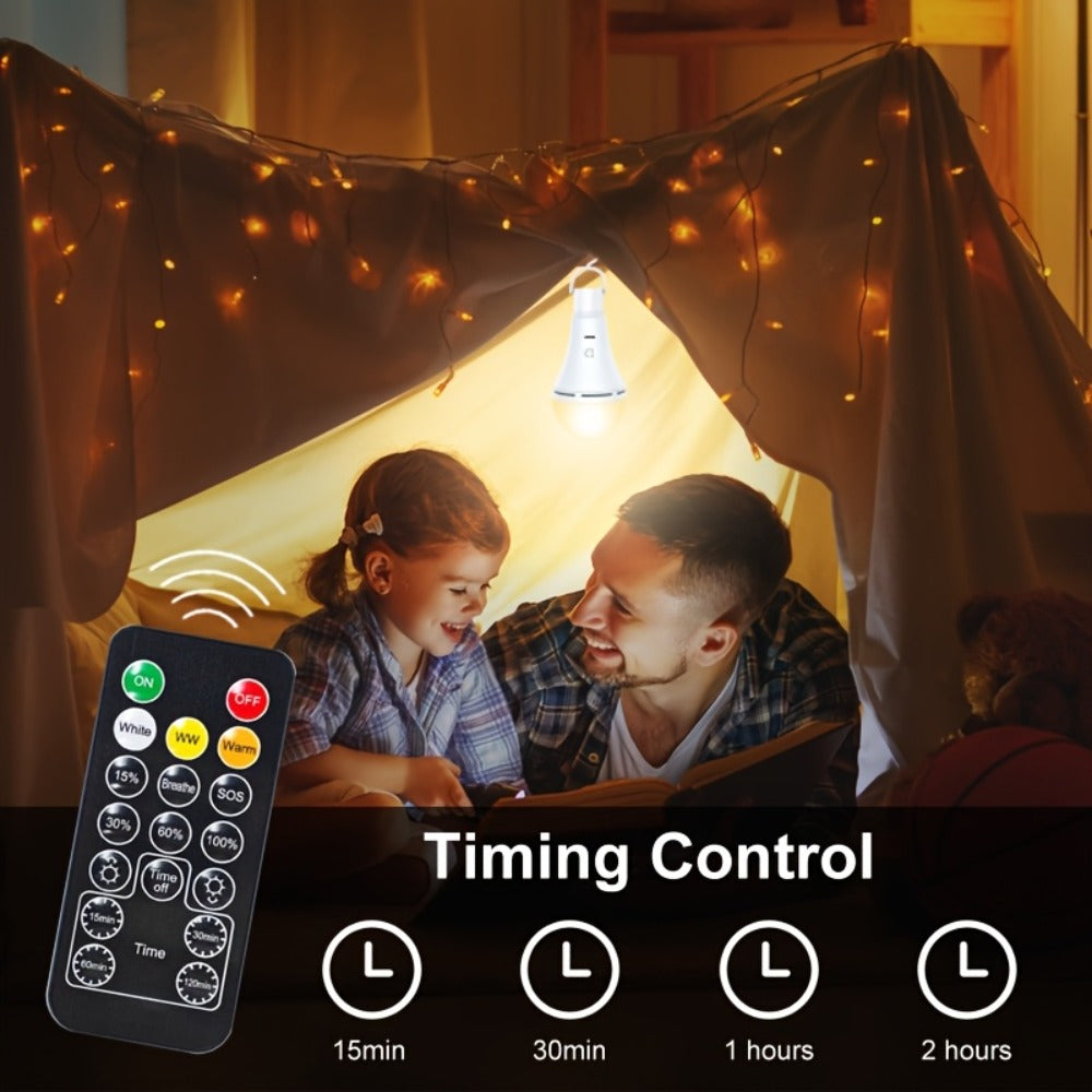 USB Rechargeable Light Bulbs 2-Pack with Remote Control Dimmable Timer 3 Color Temperatures E26 9W 350LM 2000mAh Emergency LED Bulb with Hook for Camping - product image 9
