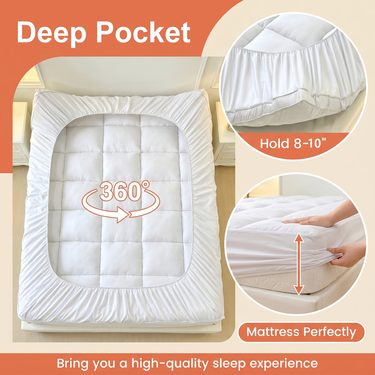 Mattress Topper, Mattress Pad Pillow Top Mattress Cover Quilted Fitted Mattress Protector Top Stretches Up 8-21" Deep Pocket 1000GSM - product image 5