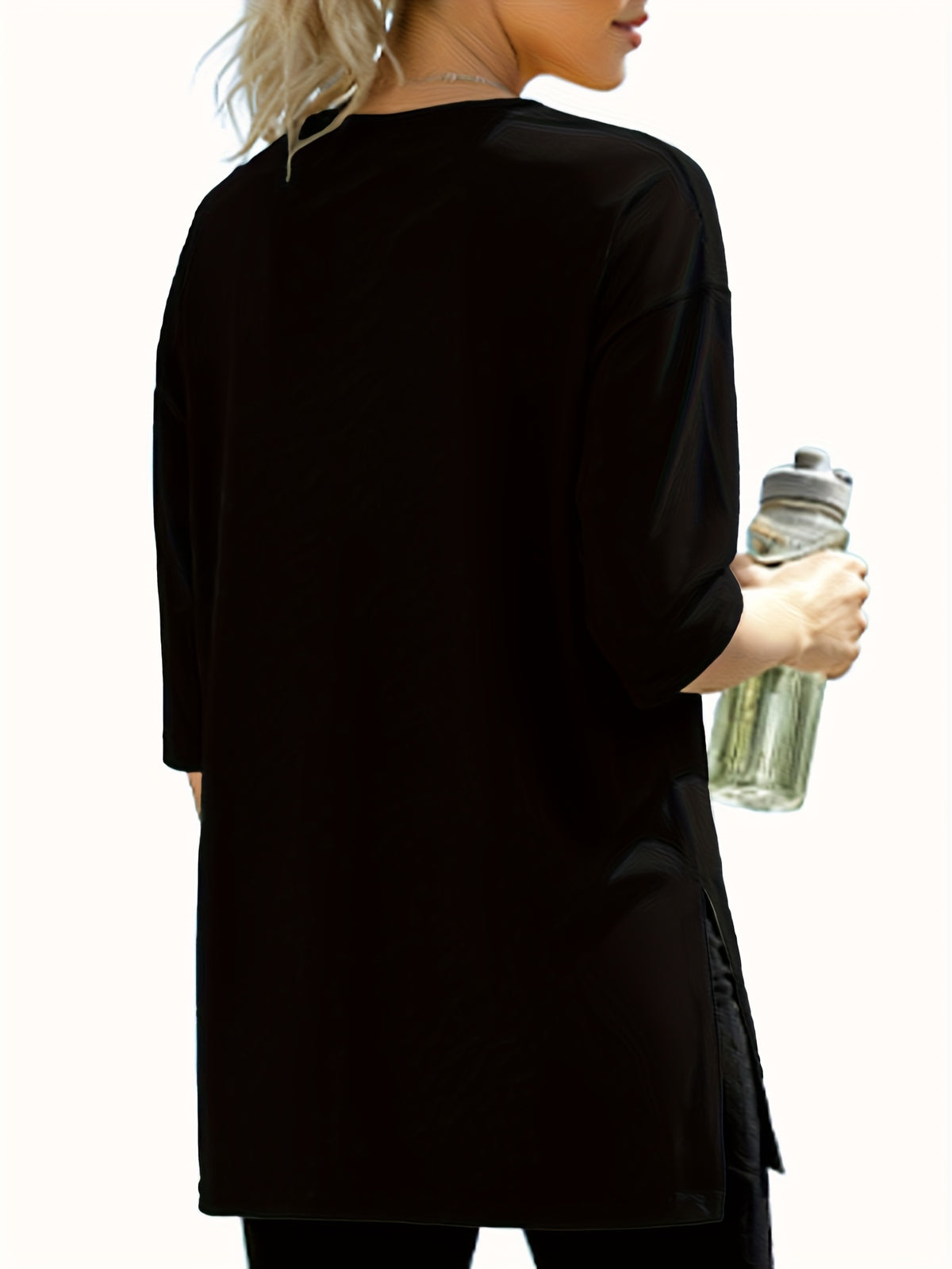 Three-piece Women's Fashion Large 3/4 Sleeve Top, V-neck y Casual Side-slit Shirt, Loose Basic Seven-quarter Sleeve T-shirt - product image 5