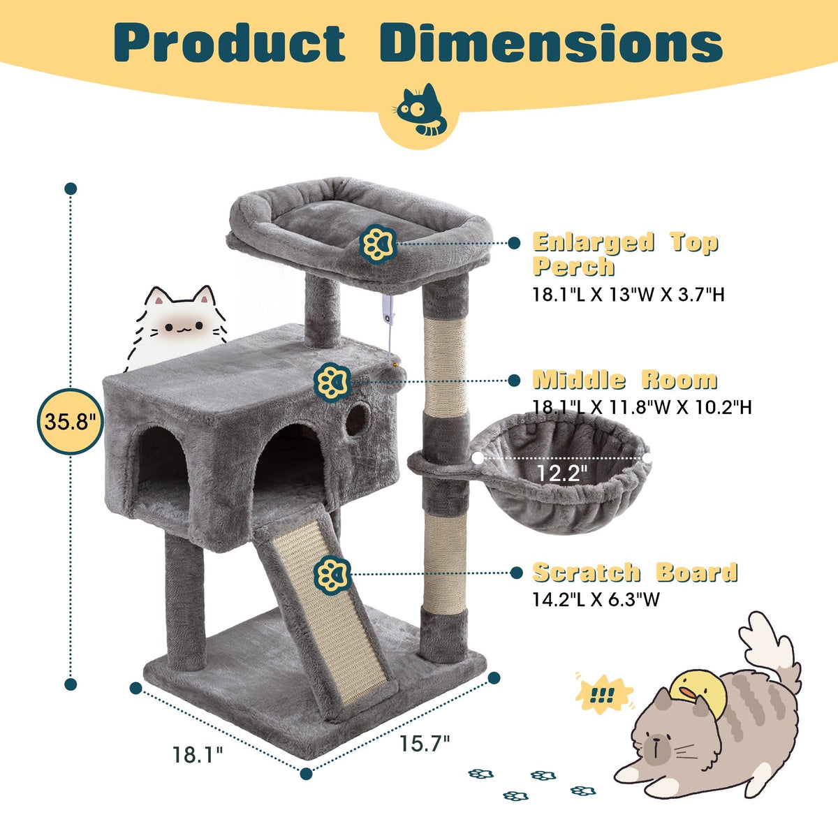 Cat Furniture with Sisal Scratching Posts, Plush Perches, Hammock, Basket & Corner Condo Cave, Hanging Toys & Climbing Ramp, Multiple Sizes & Colors | Cat Tree - product image 29