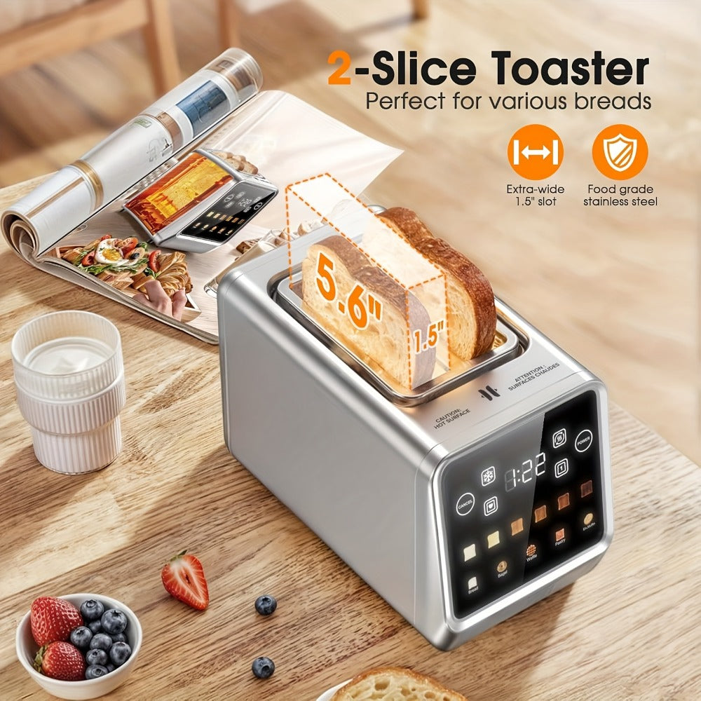 Smart Digital Toaster 2 Slice Touch Screen – Stainless Steel with Memory Function, 5 Bread Types, 6 Shade Settings, 1.5-Inch Wide Slot, 900W Fast Toasting for Home Kitchen - product image 6