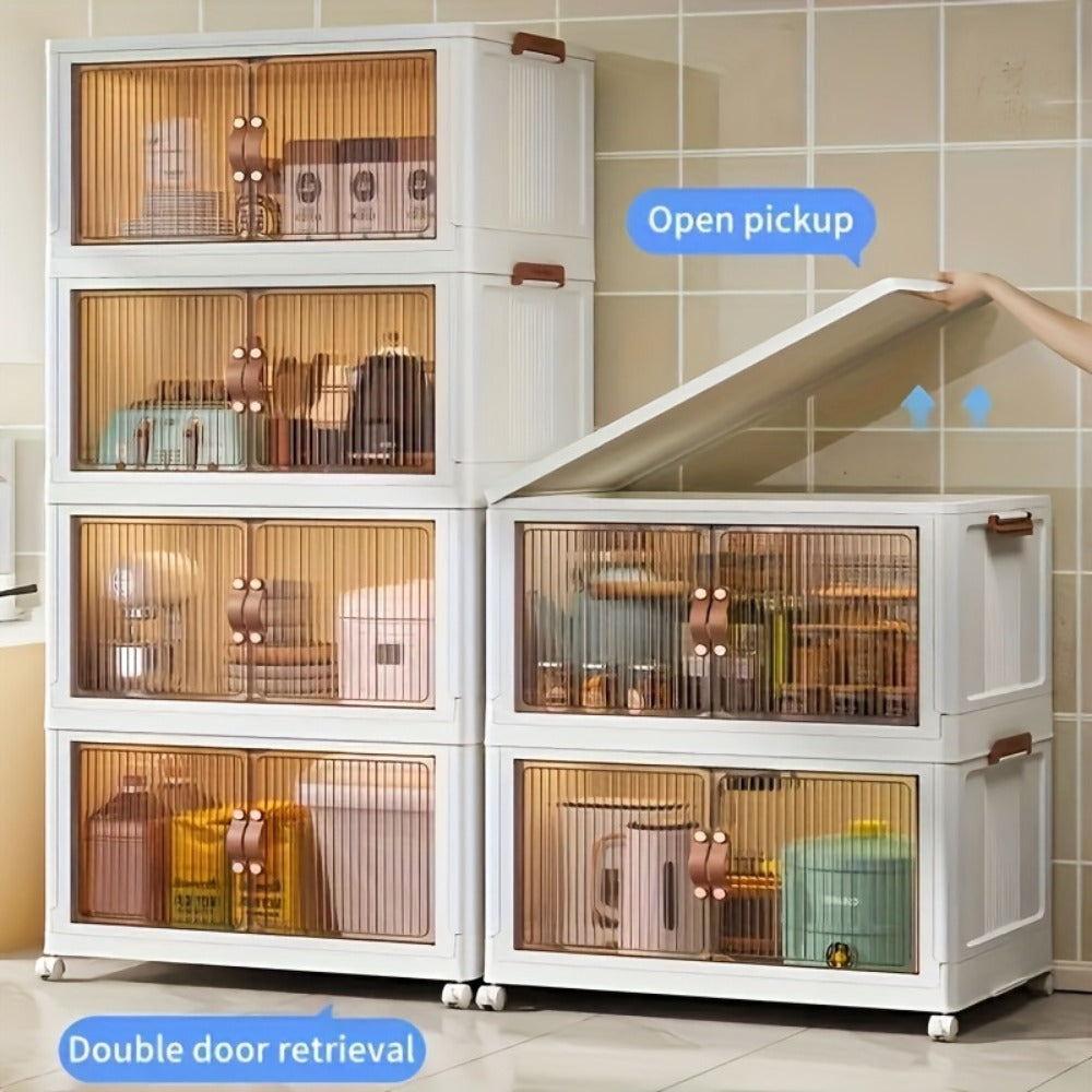 Plastic Storage Box with Wheels and Door Foldable - Large Capacity Rolling Storage Container with Layers for Bedroom, Kitchen, Living Room, Closet Organizer, 56CM Wide - product image 2