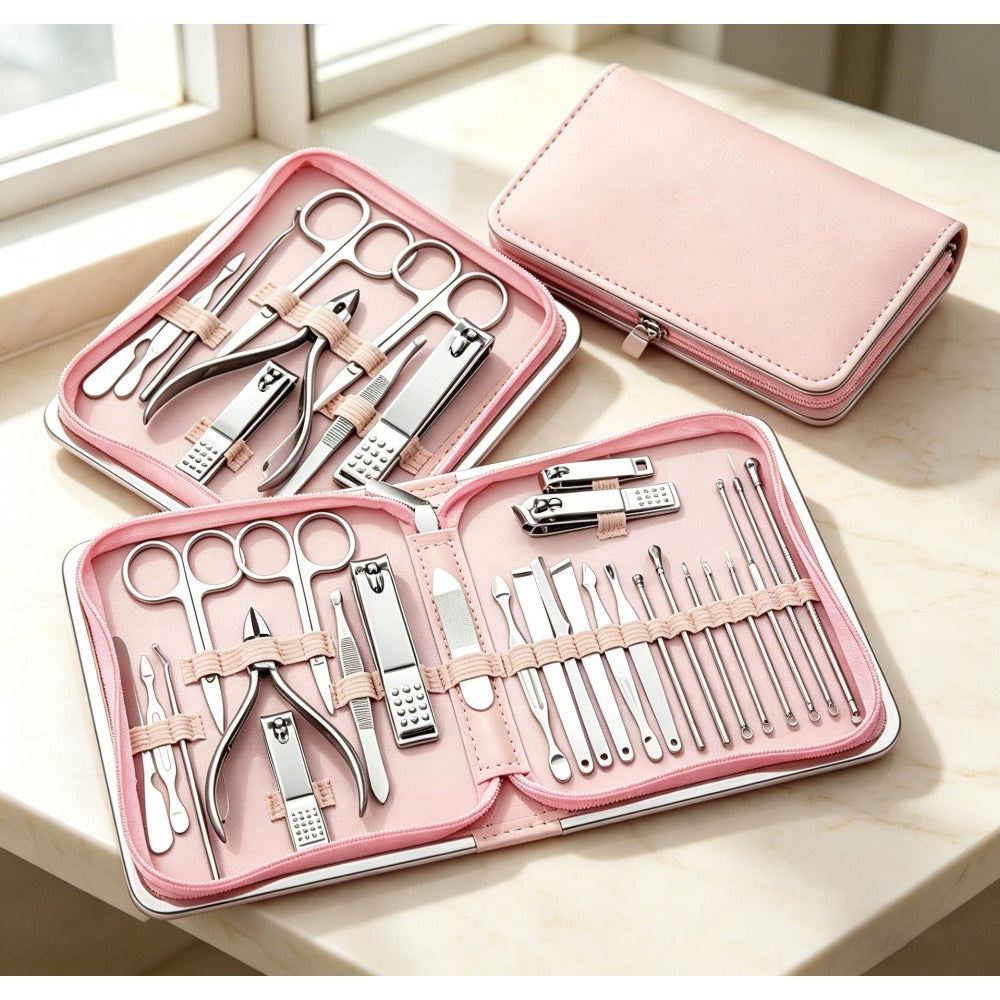 Manicure Pedicure Set 26pcs Pink Stainless Steel – Precision Nail Clippers Cuticle Nipper & Dead Skin Scissors 45° Blade Professional Grooming Kit for Women & Men, Elegant Gift Set - product image 10