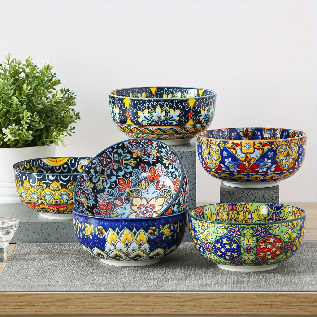 Cereal Bowl Set of 6 Bohemian Style 26oz – Colorful Ceramic Bowls for Cereal Soup Oatmeal Salad Ice Cream Pasta Microwave Dishwasher Safe Boho Kitchen Decor Gift for Home - product image 10