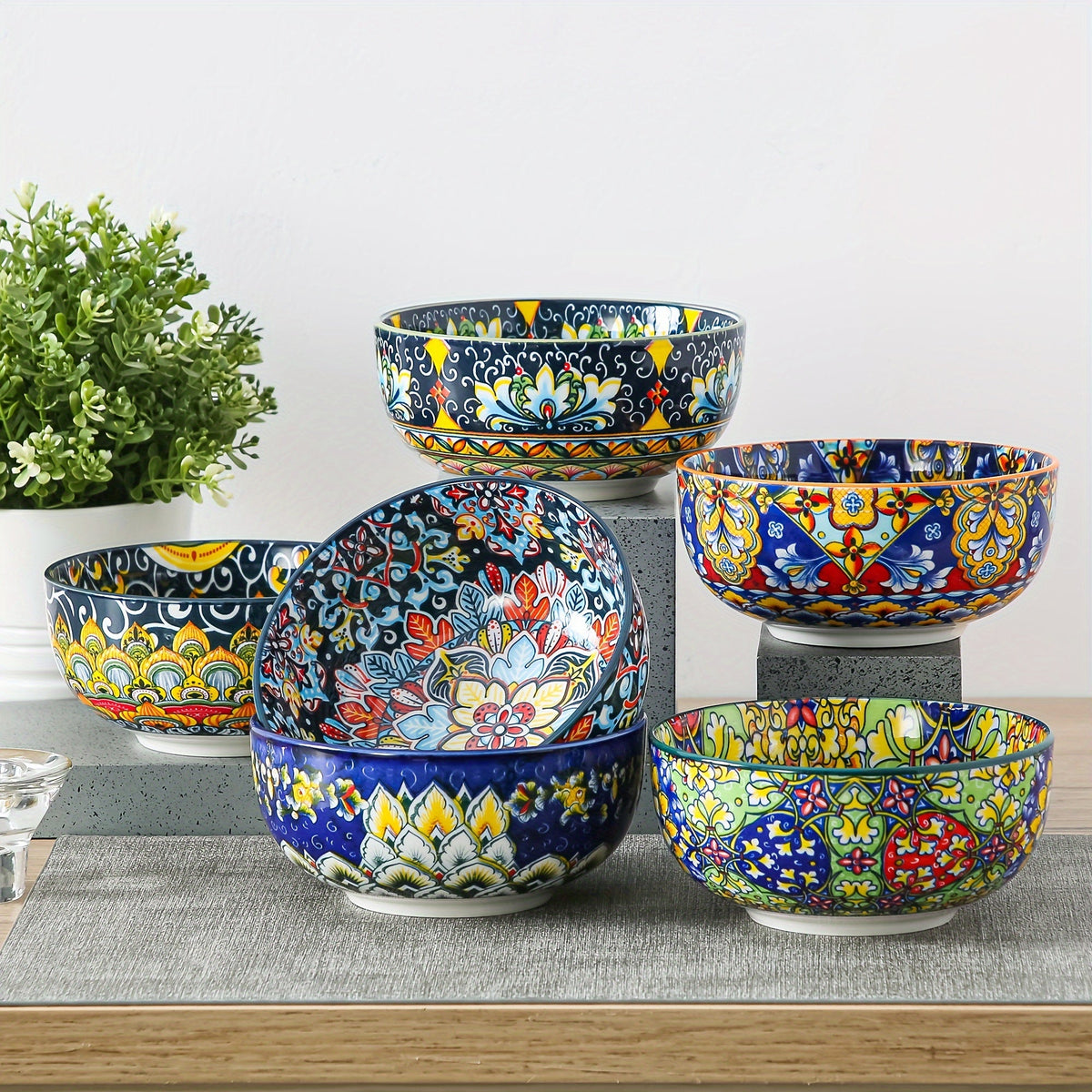 Cereal Bowl Set of 6 Bohemian Style 26oz – Colorful Ceramic Bowls for Cereal Soup Oatmeal Salad Ice Cream Pasta Microwave Dishwasher Safe Boho Kitchen Decor Gift for Home - product image 10