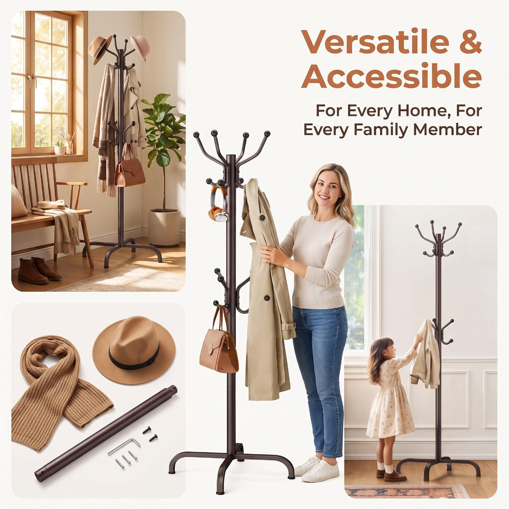 14-Hook Metal Hat Racks--Freestanding Coat Rack with a Total Weight Capacity of 11 Pounds, Suitable for Hallways, Bedrooms and Offices, Sturdy Rack for Hats - product image 6