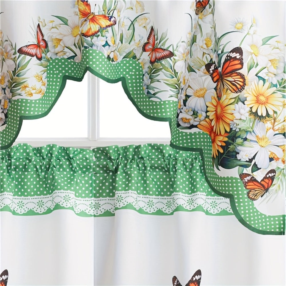 Blackout Kitchen Curtains 3-Piece Set with Butterfly Floral Print - Rod Pocket Window Curtains for Kitchen, Living Room, Bedroom, Bathroom & Restaurant, Polyester Fabric, Machine W - product image 13
