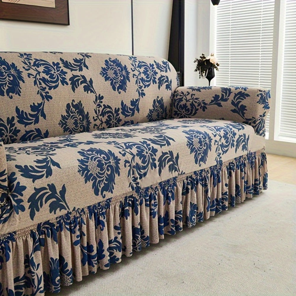 Stretch Sofa Cover Slipcover High-Stretch Fabric Ruffle Skirt Non-Slip Rod All-Season Snug Fit for 1 2 3 4 Seater Couch — Dark Blue with Pillow Cover - product image 10