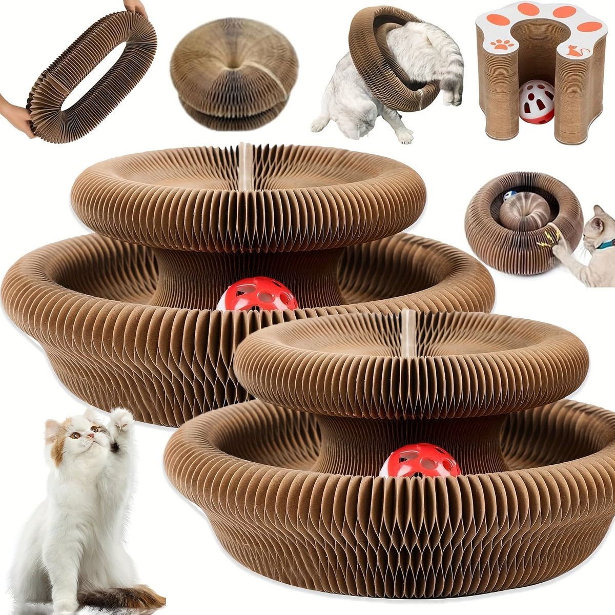 Wear-Resistant Thickened Cardboard Scratcher, Interactive Indoor Cat Toy for All Ages | Cat Scratching Board Foldable Organ Design with Circular Ball Track - product image 3