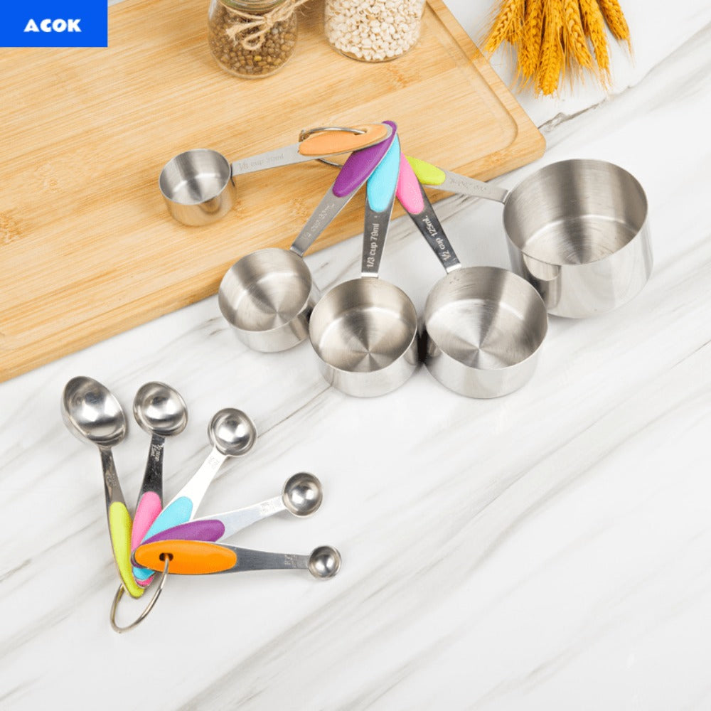 Stainless Steel Measuring Cups and Spoons Set 5pcs with Silicone Handle - Baking & Cooking Kitchen Measurement Tools - product image 2
