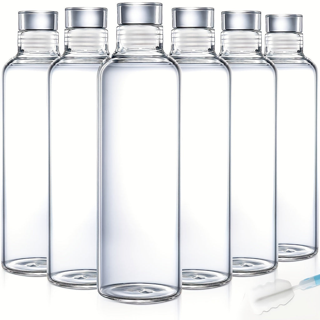 Borosilicate Glass Water Bottle Set of 6 with Lid Sleeve and Cleaning Brush – 18oz Reusable Juice Bottles | Non-Slip Sports Drinking Vessels for Home Office Gym Travel - product image 9