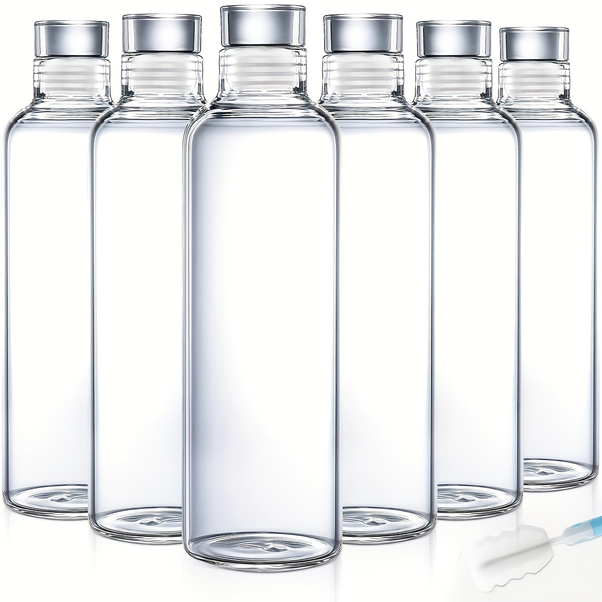 Borosilicate Glass Water Bottle Set of 6 with Lid Sleeve and Cleaning Brush – 18oz Reusable Juice Bottles | Non-Slip Sports Drinking Vessels for Home Office Gym Travel - product image 9