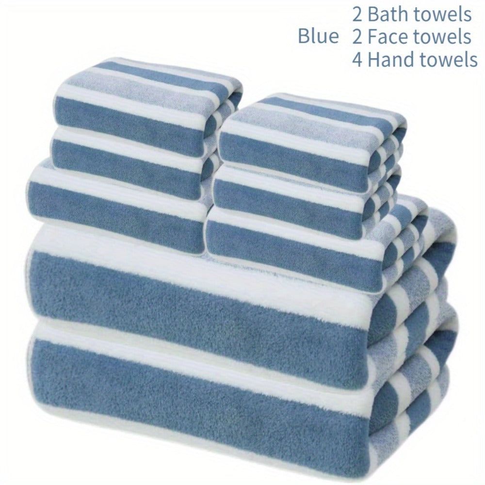 Towel Set 8 Piece Two-Color Striped - Super Absorbent Soft No Hair Loss Bath Towel Combo | 2 Bath Towels 2 Face Towels 4 Hand Towels | Grey Red Blue Green | Bathroom Family Hotel S - product image 16