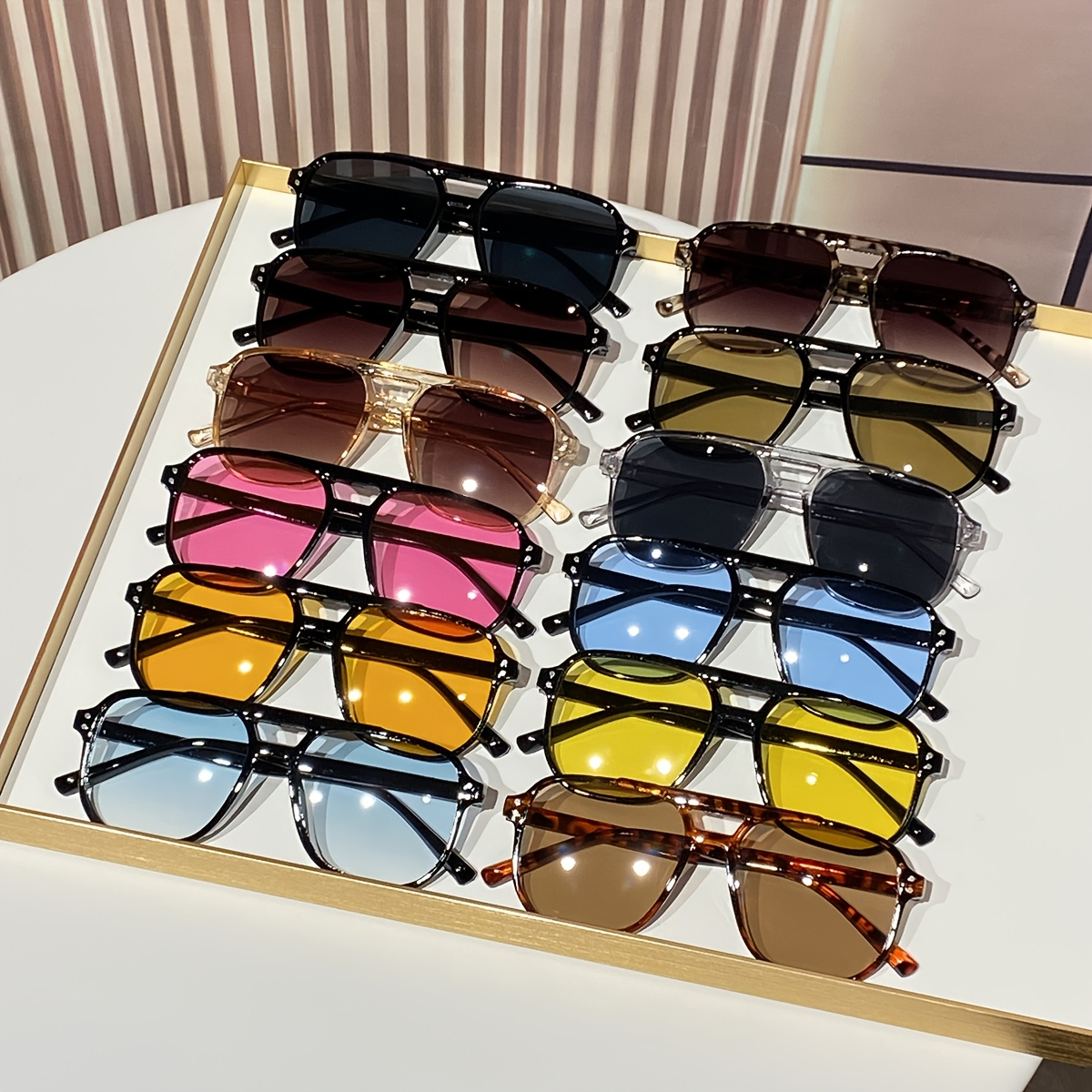 Oversized Round Novelty Glasses 12 Pack Multicolor Tortoiseshell – Double Frame Full Rim Plastic Eyewear Bulk Set for Party Prom Photo Shoot Costume, European - product image 6
