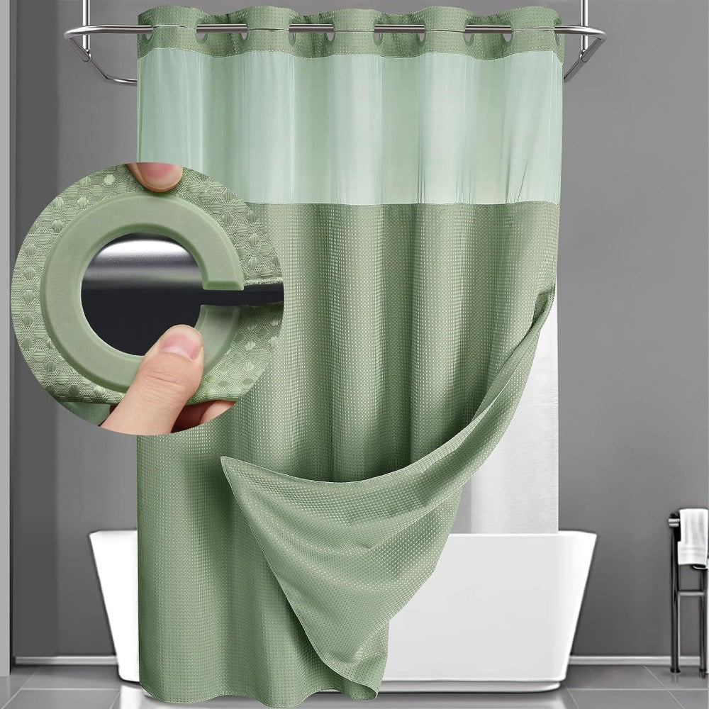 Hookless Shower Curtain with Snap Liner 74x71 Inch - Waffle Texture Double Layer with See-Through Window Waterproof Washable Hotel Quality Bathroom Curtain Set | Grey White Matcha  - product image 7