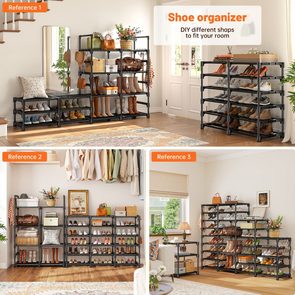Large Metal Shoe Rack 4-Row 9-Tier Freestanding Shoe Organizer for Entryway Bedroom Hallway | 64-Pair Capacity Shoe Tower with Golden Tubes DIY Adjustable Shelves Space-Saving Vert - product image 15