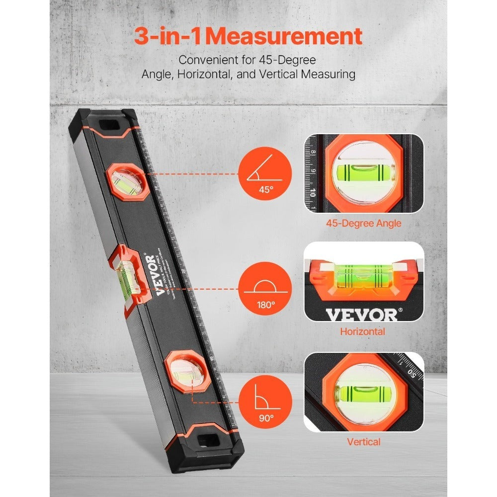 Magnetic Torpedo Level Set 6-Piece Full Magnetic All Sizes | 10 16 24 32 48 78 Inch Aluminum Spirit Level Kit Anti-Static Vials 3-in-1 | Heavy Duty Construction Framing Plumbing Ca - product image 6