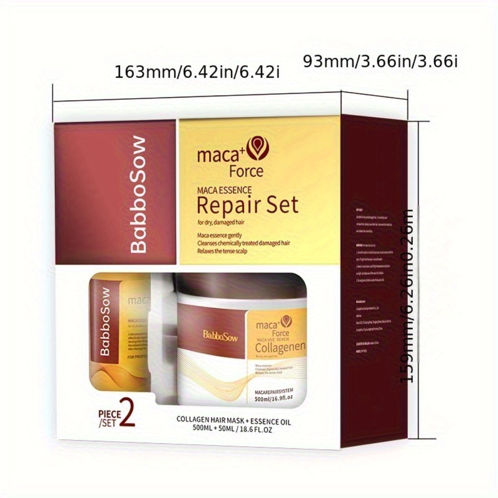 Argan Oil Collagen Hair Mask Set 500ml — Keratin Deep Conditioning Treatment, Repairs Damaged Dry Hair, Restores Shine & Strength, Maca Essence + Essential Oil, Gift for Women - product image 2