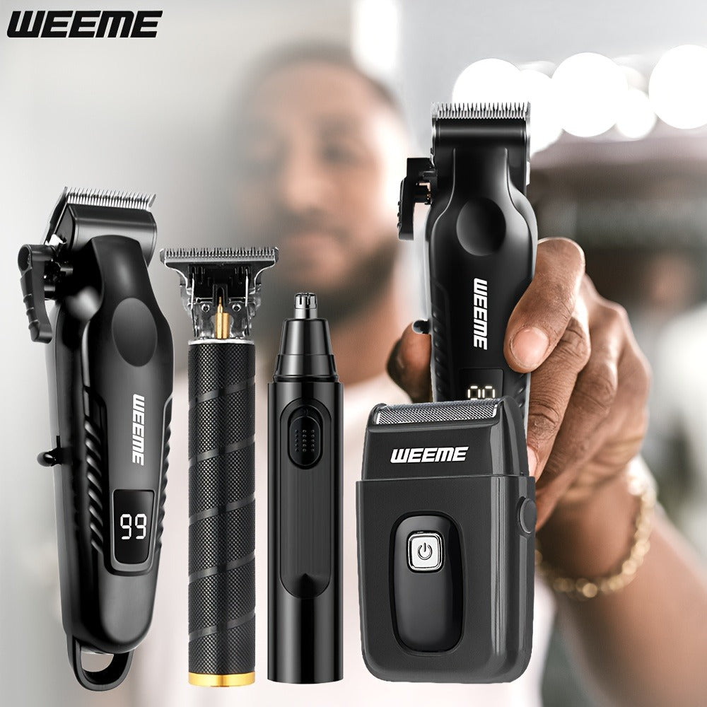 Men's Grooming Kit 4-Piece Set – USB Rechargeable Hair Clipper, Nose Trimmer, Electric Shaver & T9 Detailer with 8 Guide Combs, Professional Cordless Beard Trimmer Set for Men - product image