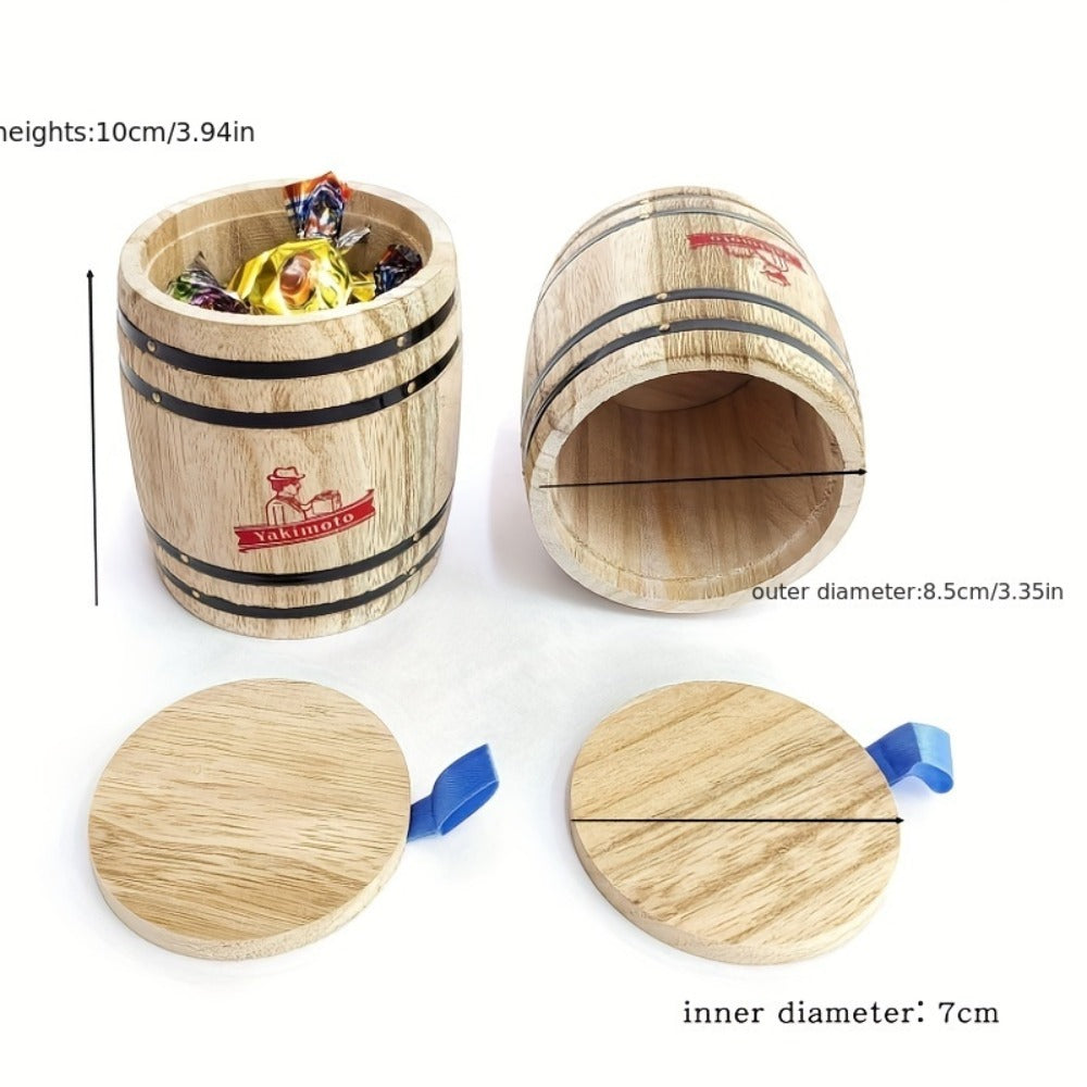 Wooden Barrel Storage Jar with Lid – Rustic Mini Desktop Organizer for Coffee Beans, Sugar, Candy, Keys, Coins & Jewelry | Vintage Handcrafted Trinket Box | Retro Home Office Decor - product image 4