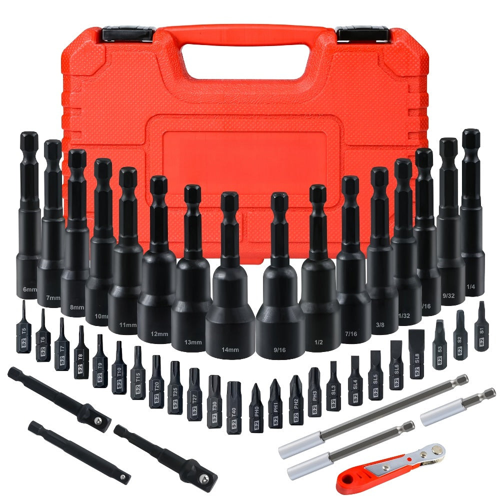 Magnetic Nut Driver Set 47pcs - Magnetic Screwdriver Bits & Socket Set, SAE 1/4"-9/16" & Metric 6-14mm, 1/4" Hex Shank, Strong Magnetism, for Drill & Impact Driver, Home & Professi - product image