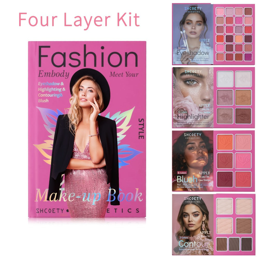 Eyeshadow Palette Book Style SHCOETY 4-in-11 Makeup Kit | 24-Color Eyeshadow + 6-Color Highlighter + 6-Color Blush + 7-Color Contour | Folding Magazine Design | All Skin Tones - product image 5