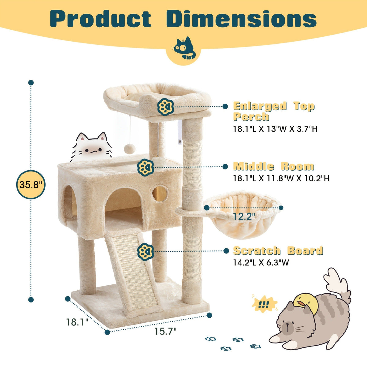 Cat Furniture with Sisal Scratching Posts, Plush Perches, Hammock, Basket & Corner Condo Cave, Hanging Toys & Climbing Ramp, Multiple Sizes & Colors | Cat Tree - product image 13