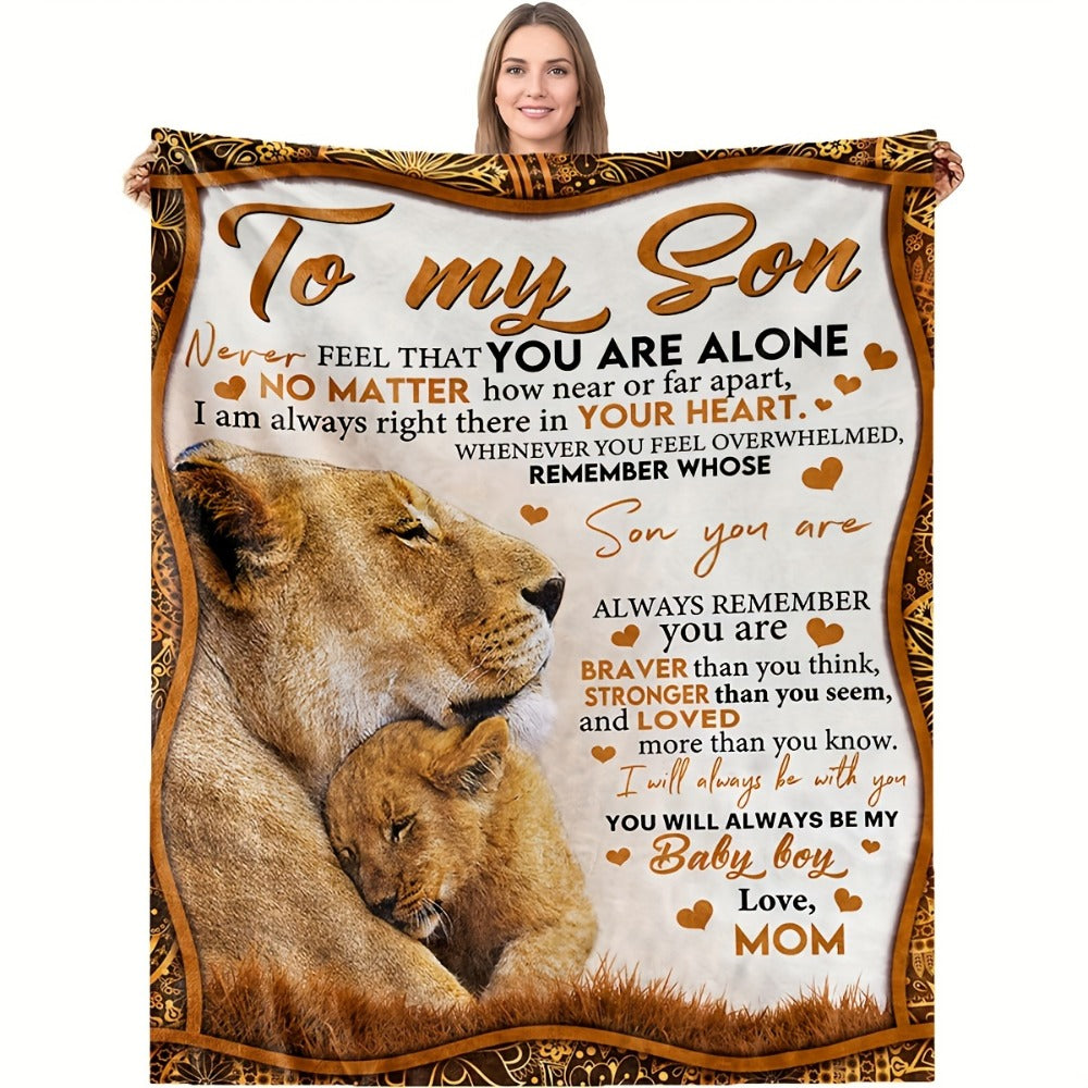 Flannel Throw Blanket with Lion Design & Inspirational Quote - Soft Cozy Knit Polyester, Heartfelt Gift for Son from Mom, Warm Home Decor Blanket - product image 6
