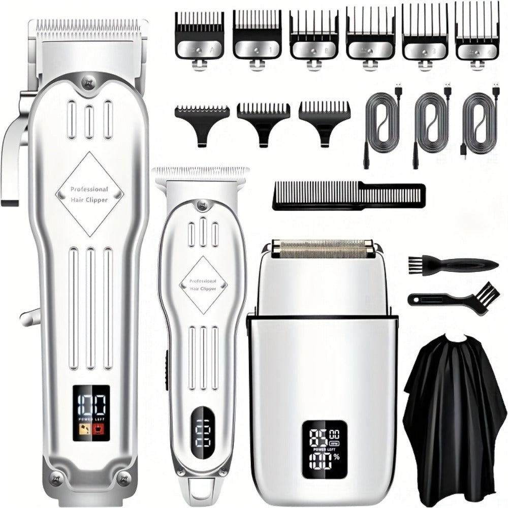Foil Shaver Grooming Kit for Men 3-in-1 – Hair Clipper Detail Trimmer Adjustable Blades USB Rechargeable LCD Display Complete Barbershop Accessories Set Holiday Gift for Him - product image 4